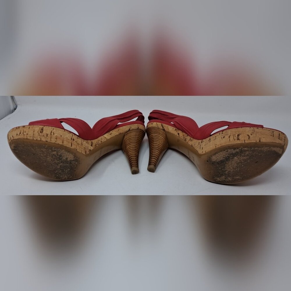 Louis Vuitton Red Leather Platform Slingback Sandals Deerskin Cork 37.5 EU / 7.5 - Picture 16 of 16